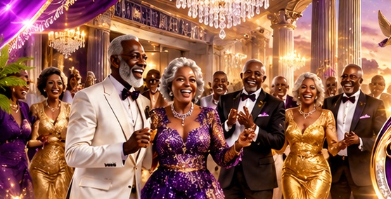 Seasoned adults dressed elegantly and celebrating together